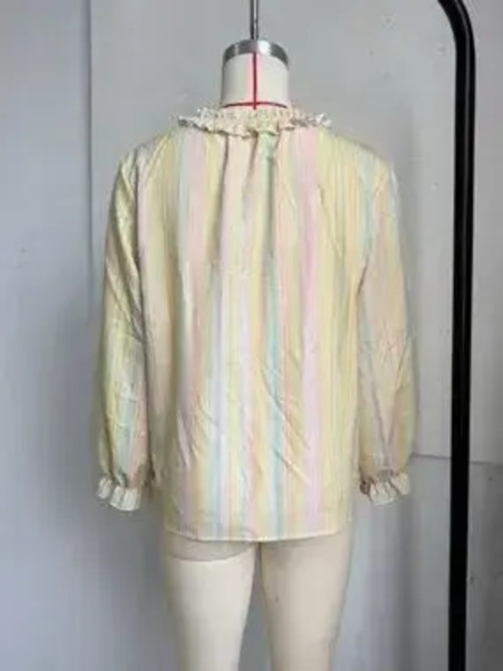 Striped Ruffle-Trim V-Neck Blouse - Picture 8 of 9